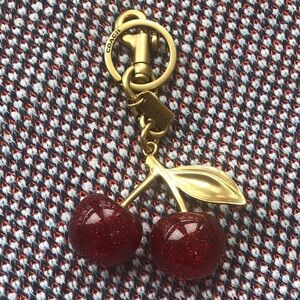 Coach Gold-Tone Cherry Keychain with Red Glitter Cherries